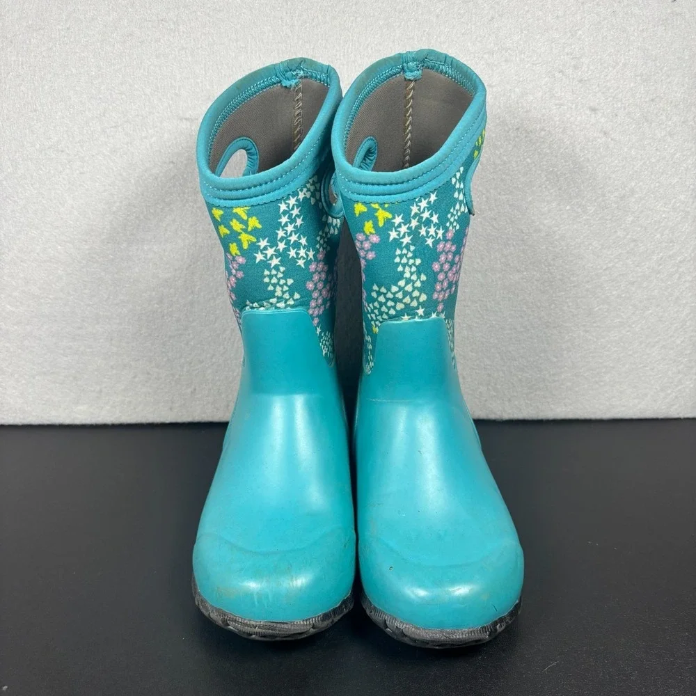 Bogs York Star Heart Waterproof Boots Teal Blue Youth Size 1 Kids Snow Rain